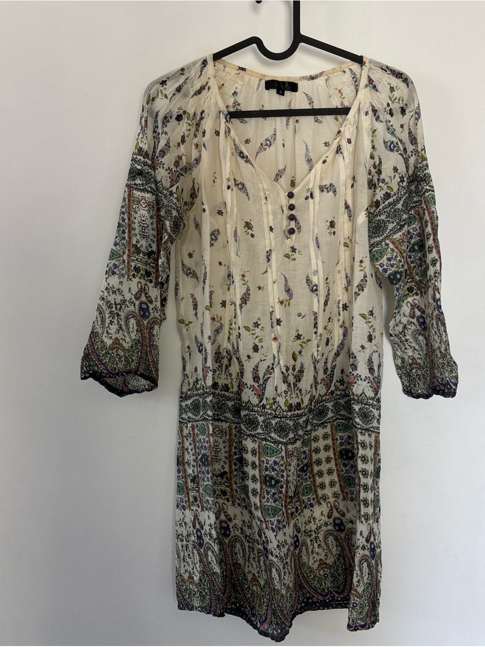 Boho Paisley Print Tunic dress in Cream and Green